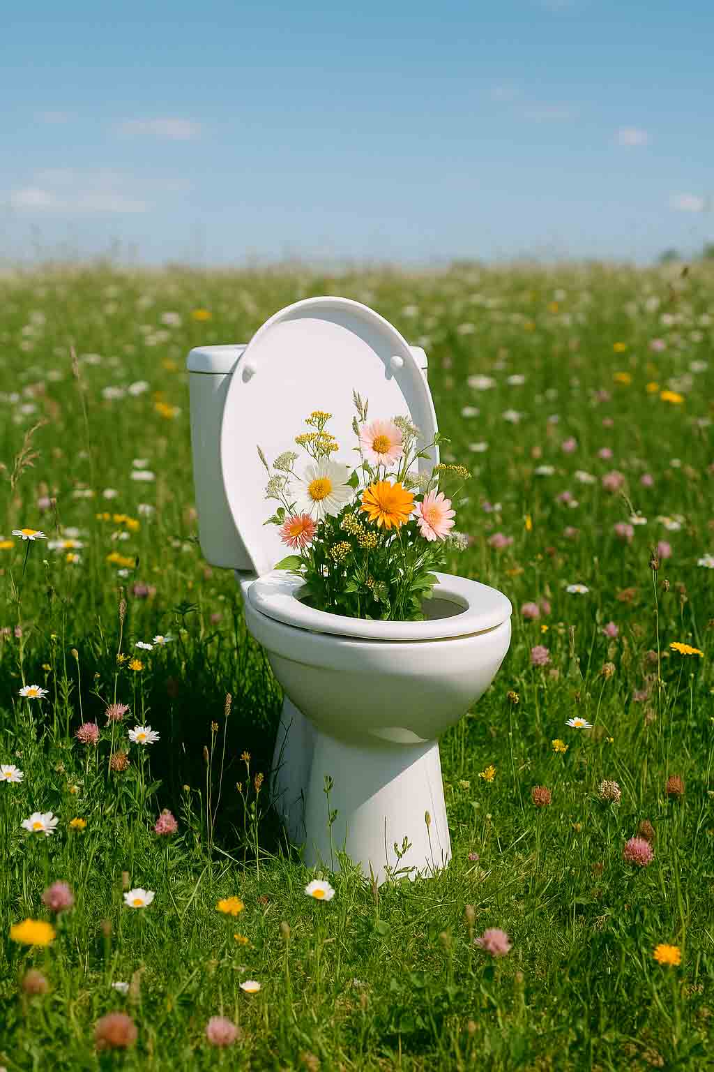 WC mit Blumen