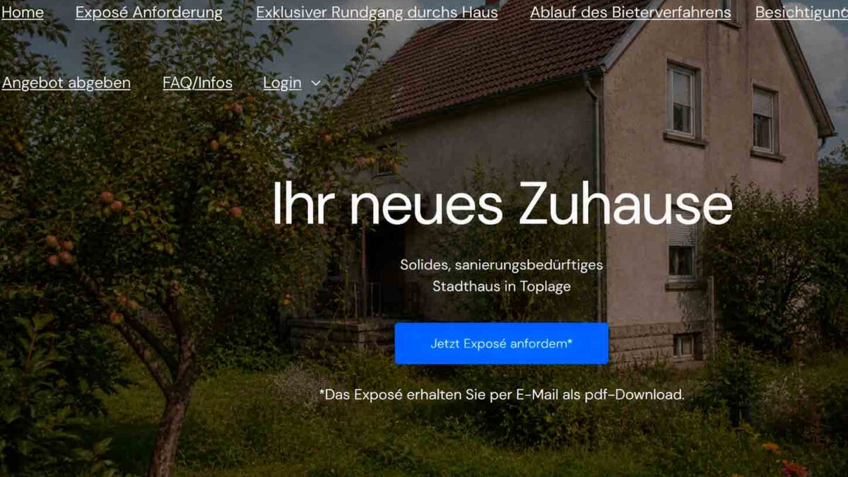 Startseite von Webseite für den Hausverkauf