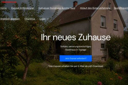 Startseite von Webseite für den Hausverkauf